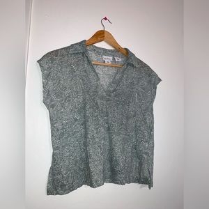 Nicole Miller Sage Green Collared Crop Top